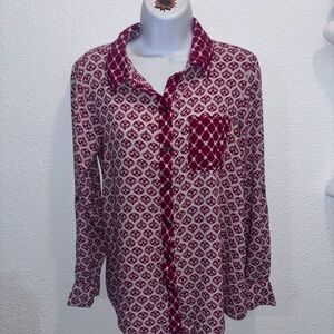 Style & Co. Burgundy and White Patterned Blouse